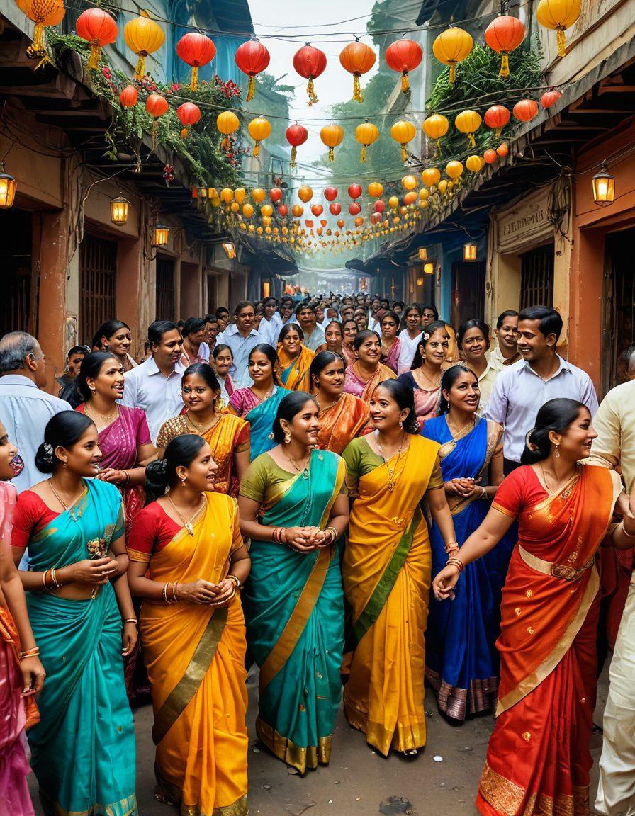 A lively street scene showcasing a traditional Bengali festival with couples dancing hand-in-hand. The vibrant colors of sarees and kurtas create a festive atmosphere, while floral decorations and colorful lanterns add to the celebration. Capture the warmth of affection through expressive body language and playful gestures. Include iconic Bengali elements like sweet treats and folk musicians in the background. vibrant colors. super-realistic.